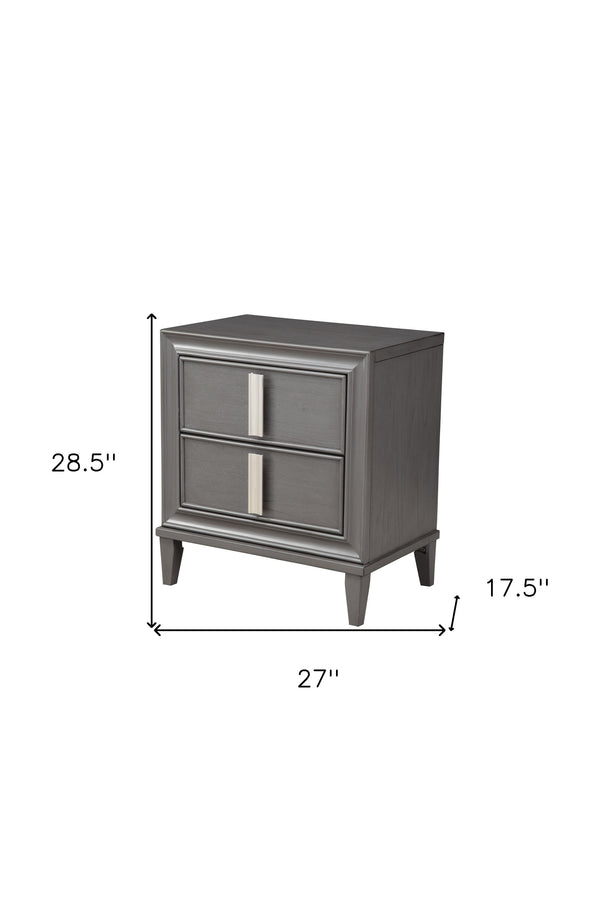 Homeroots 29" Dark Gray Two Drawer Contemporary Wood Nightstand   399260