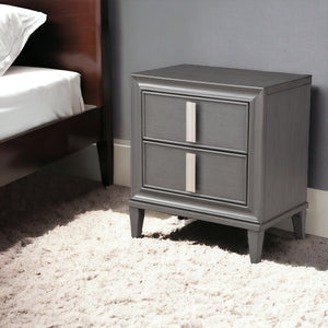 Homeroots 29" Dark Gray Two Drawer Contemporary Wood Nightstand   399260