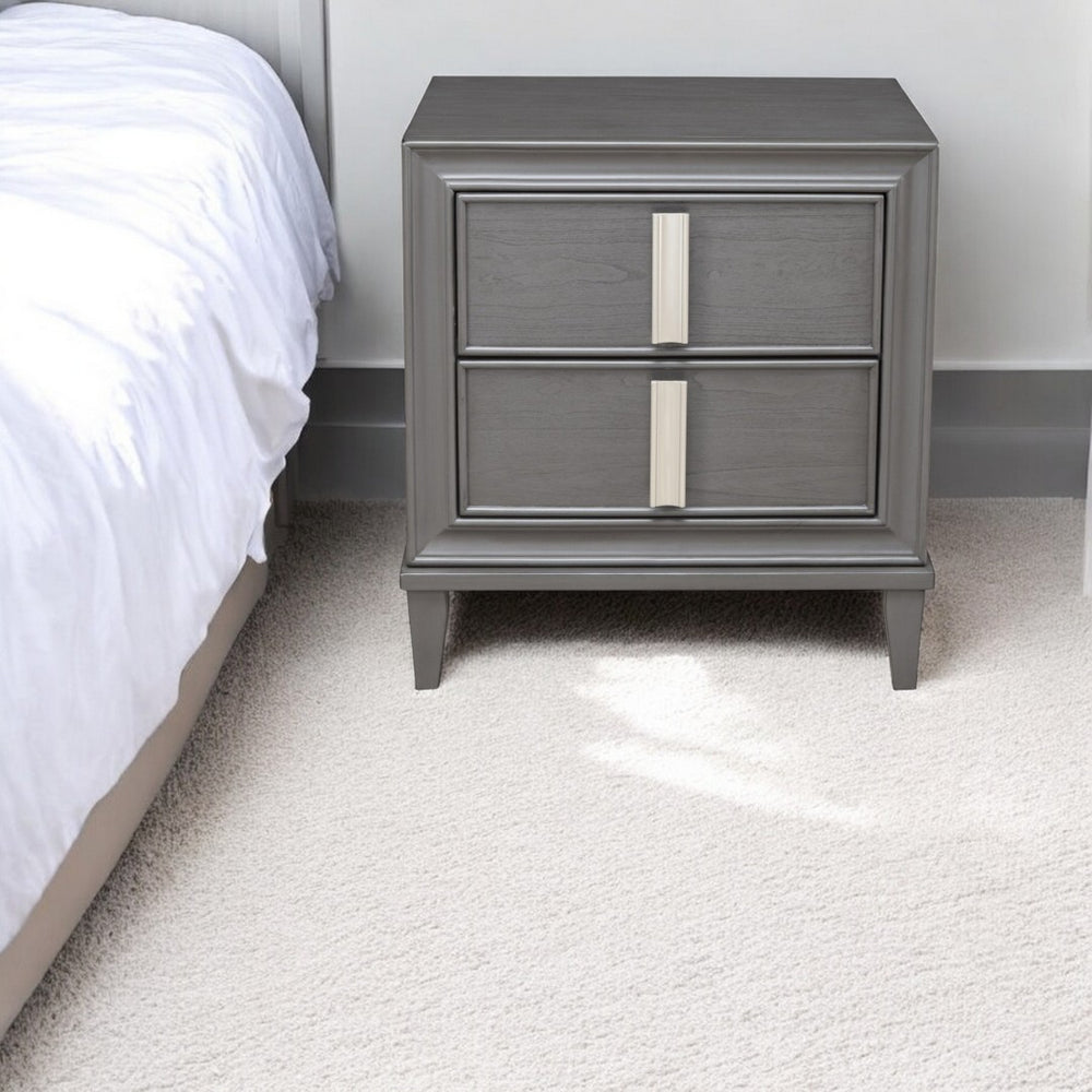 HomeRoots 29" Dark Gray Two-Drawer Nightstand - Stylish Solid Wood Design with Versatile Storage & Metal Accents 399260