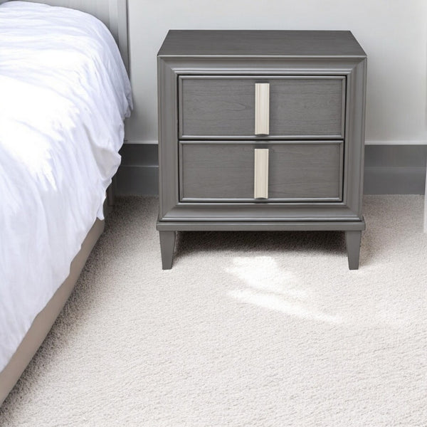HomeRoots 29" Dark Gray Two-Drawer Nightstand - Stylish Solid Wood Design with Versatile Storage & Metal Accents 399260