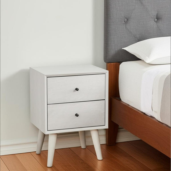HomeRoots Gray Mid-Century Modern Nightstand with 2 Drawers - Chic Pale Finish, Durable Design & Versatile Use 399264