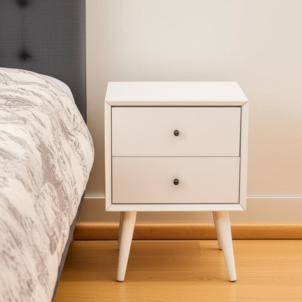 HomeRoots 26" Solid Wood Two-Drawer Nightstand – Mid-Century Modern Design, Stylish Storage & Compact Functionality 399265