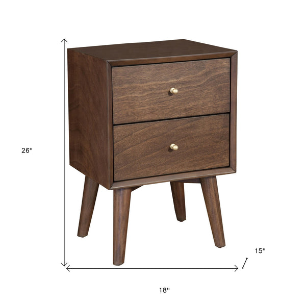 Homeroots 26" Brown Two Drawer Wood Nightstand   399266