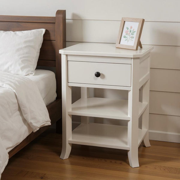 HomeRoots 26" Coastal-Inspired Solid Wood Nightstand with Drawer & Open Shelves for Stylish Storage Solutions 399268
