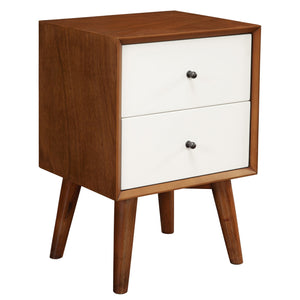 Homeroots Brown And White Century Modern Wood 2 Drawer Nightstand   399269