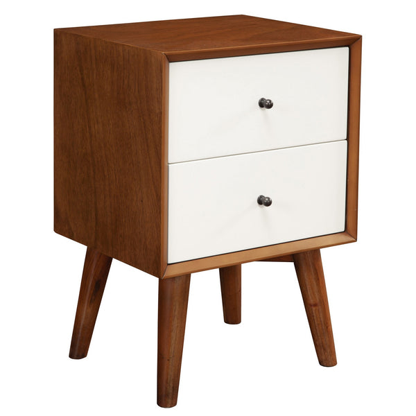 Homeroots Brown And White Century Modern Wood 2 Drawer Nightstand   399269