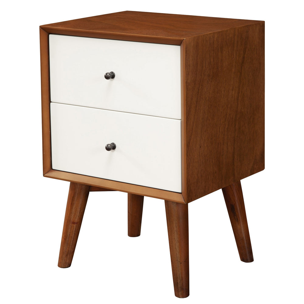 Homeroots Brown And White Century Modern Wood 2 Drawer Nightstand   399269