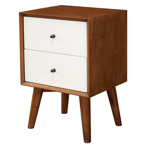 Homeroots Brown And White Century Modern Wood 2 Drawer Nightstand   399269