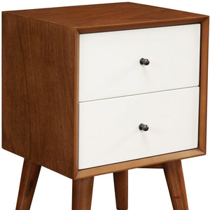 Homeroots Brown And White Century Modern Wood 2 Drawer Nightstand   399269