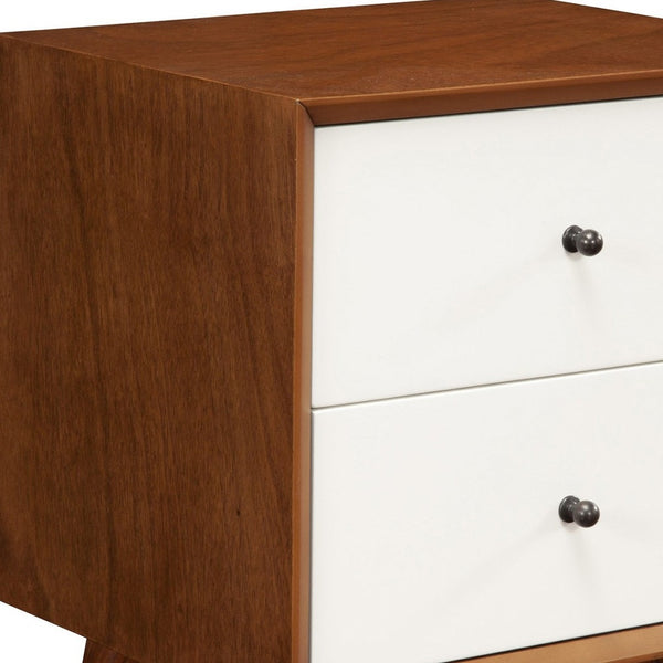 Homeroots Brown And White Century Modern Wood 2 Drawer Nightstand   399269
