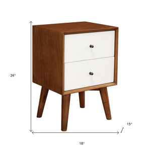 Homeroots Brown And White Century Modern Wood 2 Drawer Nightstand   399269