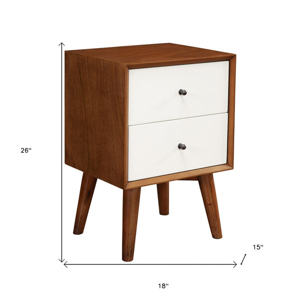 Homeroots Brown And White Century Modern Wood 2 Drawer Nightstand   399269