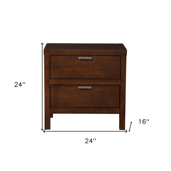 Homeroots 24" Brown Two Drawers Faux Wood Nightstand   399270