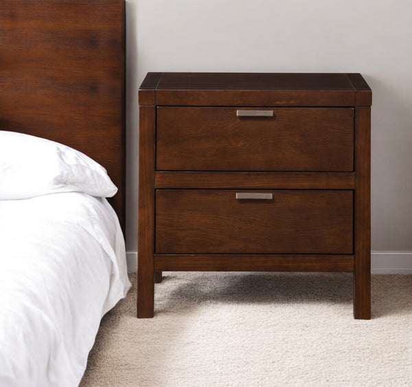 Homeroots 24" Brown Two Drawers Faux Wood Nightstand   399270