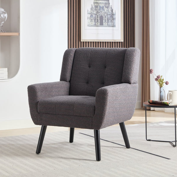 English Elm Modern Pu Leather Ergonomic Accent Chair with Padded Arms and Matte Black Legs Grey W676P172469