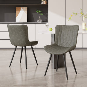 English Elm Dining Chair Set Of 2 - Modern Gray Pu Leather Armless Chairs With Sturdy Metal Legs For Comfort T3950P396567