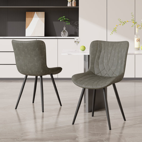 English Elm Dining Chair Set Of 2 - Modern Gray Pu Leather Armless Chairs With Sturdy Metal Legs For Comfort T3950P396567