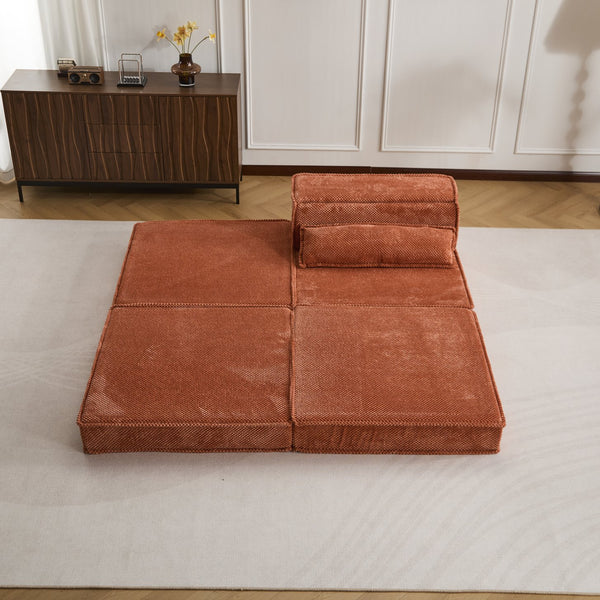 English Elm Compression Modular Floor Sofa Bed – Versatile, Cozy, No Assembly Required With Pillow & Ottoman, Orange W3723S00042