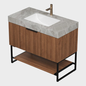 English Elm 36" Sintered Stone Vanity Top Undermount Ceramic Basin Glossy Gray Bathroom Upgrade W2615P365408