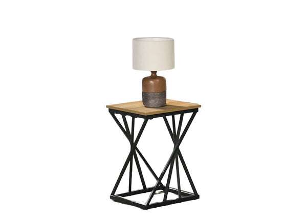 English Elm Rustic 3pc Table Set with Wrought Metal Abstract Side Panels Engineered Wood Tops Durable Charm Black,Natural 38 L x 35 W x 5 H B2741P391811