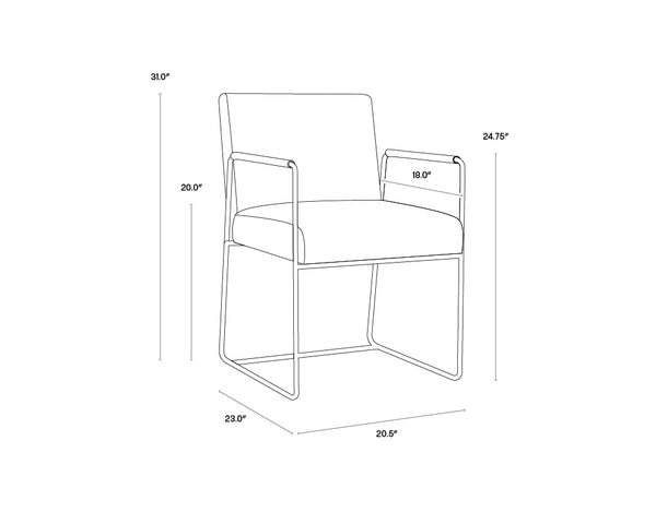 Sunpan Balford Dining Armchair - Elegant Mid-Century Design with Comfortable Seat and Antique Brass Frame Arena Navy