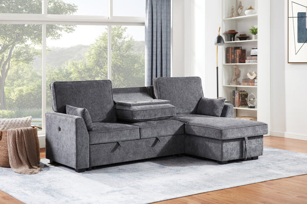 English Elm Emilia Sleeper Sectional Sofa with Storage Chaise and Built-in Usb Charging Ports B2749S00160