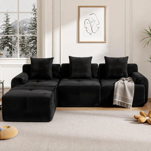 English Elm Sectional Cloud Sofa with Fuzzy Foam Cushions Deep Sink Comfort for Living Rooms W5385P446001