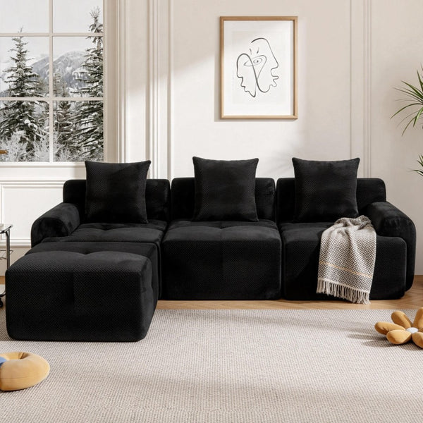 English Elm Sectional Cloud Sofa with Fuzzy Foam Cushions Deep Sink Comfort for Living Rooms W5385P446001