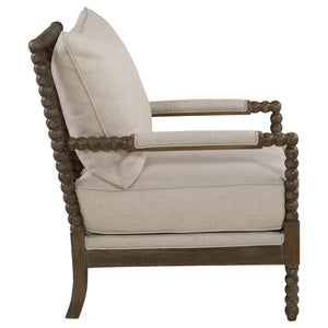 English Elm 1pc Coastal Spindle-Back Accent Chair with Padded Armrests, Linen-Look Upholstery & Welt Trim Beige,Brown 40 L x 32 W x 15.75 H B011P308560