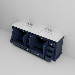 English Elm Navy Double Bath Vanity 84"W x22"D with Carrara Marble Top, 14 Drawers, Soft-Close, Chrome Faucet Set B2731P258432