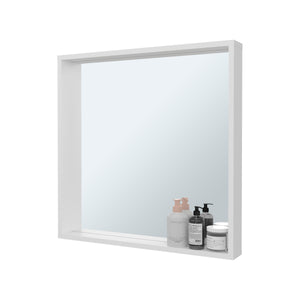 English Elm White White wall-mounted mirror cabinet with storage shelves, sleek modern melamine finish for small baths (23.6" x 23.6") B062P380050
