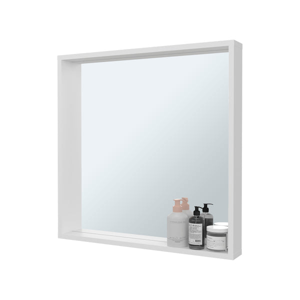 English Elm White White wall-mounted mirror cabinet with storage shelves, sleek modern melamine finish for small baths (23.6" x 23.6") B062P380050