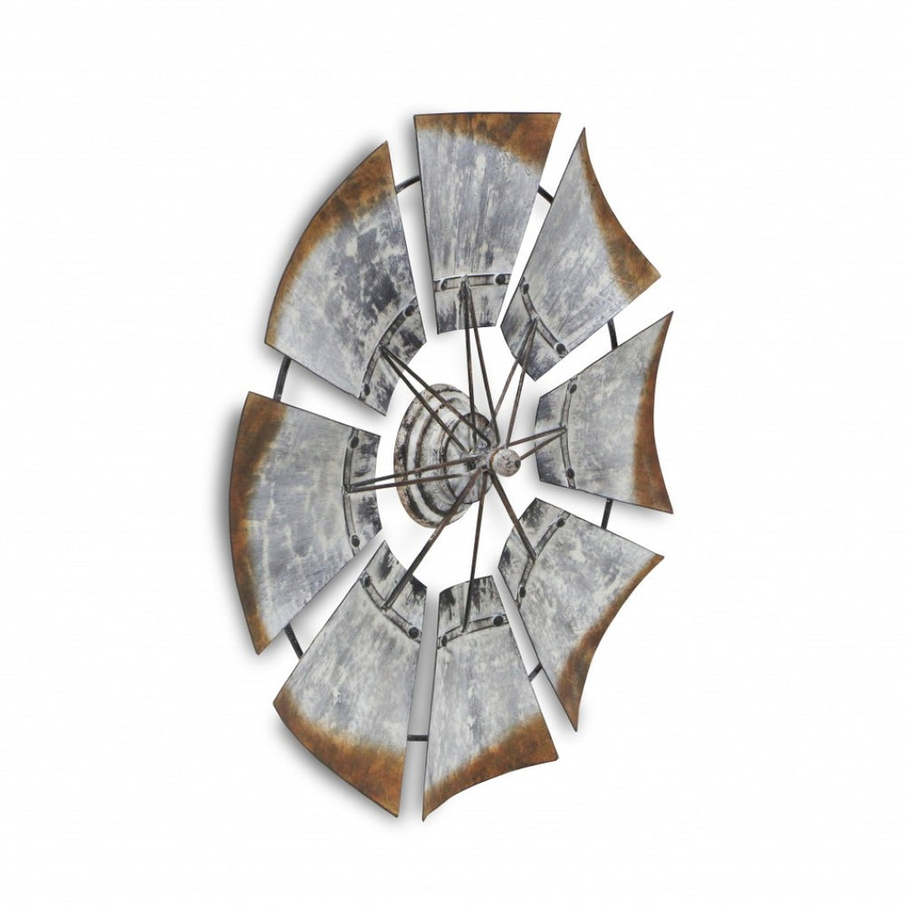 HomeRoots Metal Windmill Wall Decor – Striking Two-Tone Design for Farmhouse Charm, Ready to Hang, Handmade Art 399594