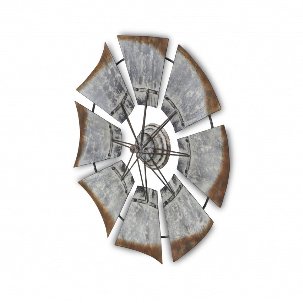 HomeRoots Metal Windmill Wall Decor – Striking Two-Tone Design for Farmhouse Charm, Ready to Hang, Handmade Art 399594
