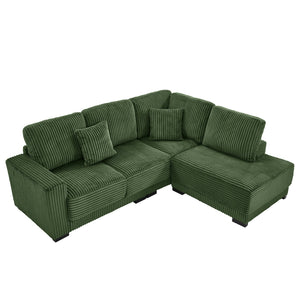 English Elm 93" Sectional Sofa L-Shaped Upholstered Corduroy 3-Seater with Reversible Chaise, Solid Wood Frame, Plush Coil-Foam Cushions Green W1097S00224