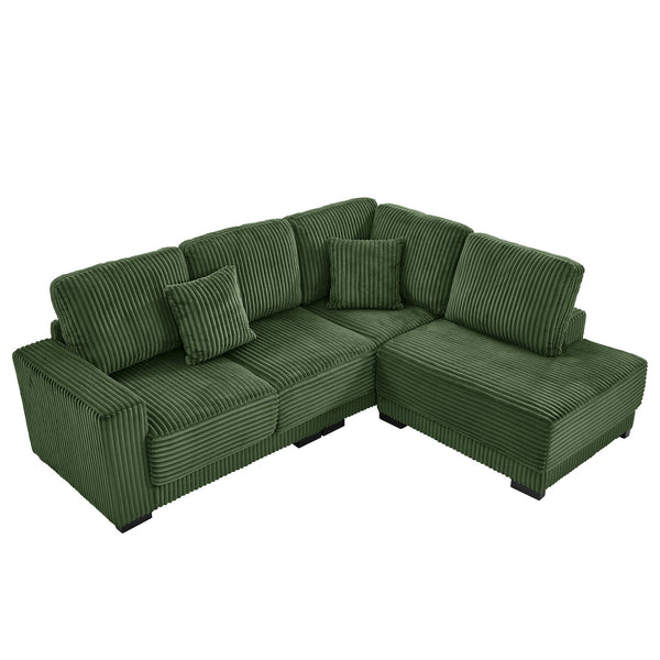 English Elm 93" Sectional Sofa L-Shaped Upholstered Corduroy 3-Seater with Reversible Chaise, Solid Wood Frame, Plush Coil-Foam Cushions Green W1097S00224
