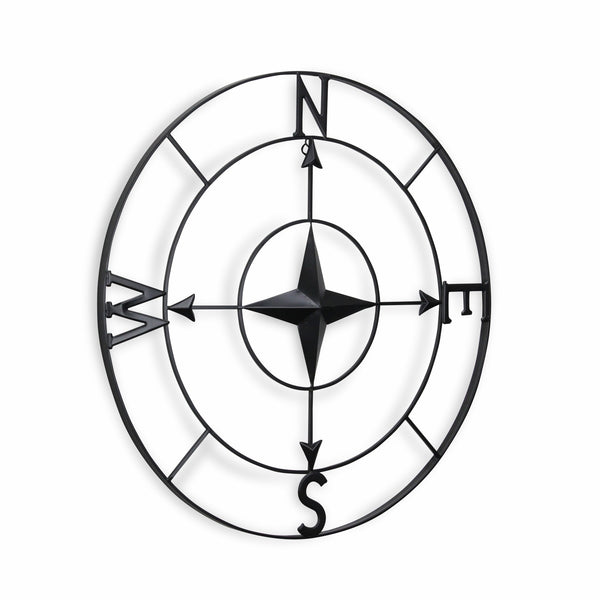 Homeroots Black Metal Compass Shaped Wall Decor  Steel 399601