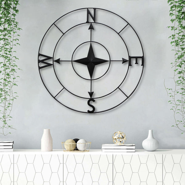 Homeroots Black Metal Compass Shaped Wall Decor  Steel 399601
