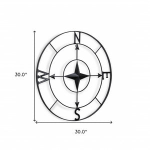 Homeroots Black Metal Compass Shaped Wall Decor  Steel 399601