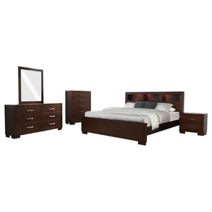 English Elm Polk Queen Bedroom Set with Led Bookcase Headboard and Cappuccino Engineered Wood B062S01572