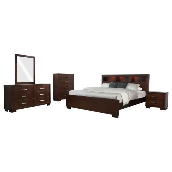 English Elm Polk Queen Bedroom Set with Led Bookcase Headboard and Cappuccino Engineered Wood B062S01572