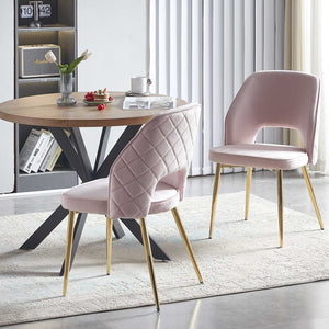 English Elm Pink Velvet Upholstered Dining Chairs with Gold Legs and Hollow Back Set of 2 W1164P271252