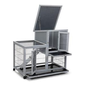 English Elm Detachable Two-tier Pine Rabbit Hutch with Rolling Casters and Removable Waste Trays White+Gray W2181P190614