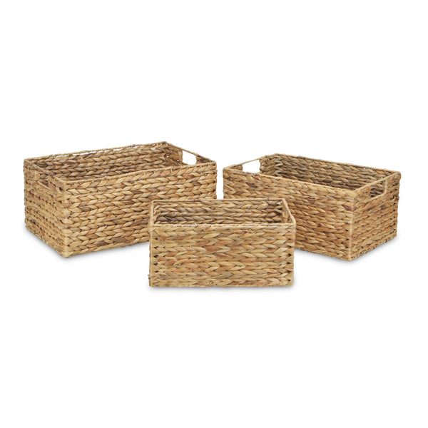 Homeroots Set Of Three Braided Water Hyacinth Baskets  Water Hyacinth 399665