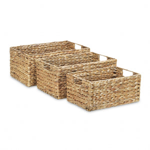 Homeroots Set Of Three Braided Water Hyacinth Baskets  Water Hyacinth 399665