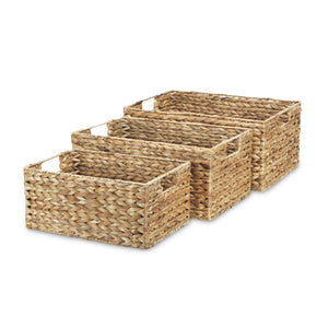 Homeroots Set Of Three Braided Water Hyacinth Baskets  Water Hyacinth 399665