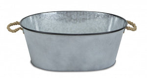 Homeroots 24" Silver Metal Oval Bucket With Rope Handles  Steel 399667