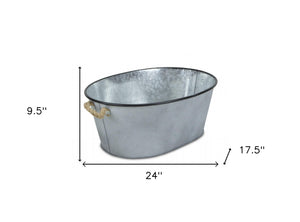 Homeroots 24" Silver Metal Oval Bucket With Rope Handles  Steel 399667
