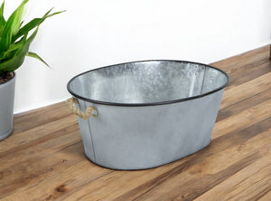 Homeroots 24" Silver Metal Oval Bucket With Rope Handles  Steel 399667
