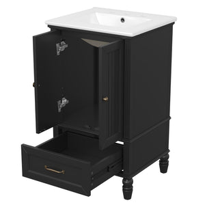 English Elm 20" Bathroom Vanity with Sink Modern MDF Cabinet with Ceramic Top, Drawer, Magnetic Door Stopper Black N725P195132B